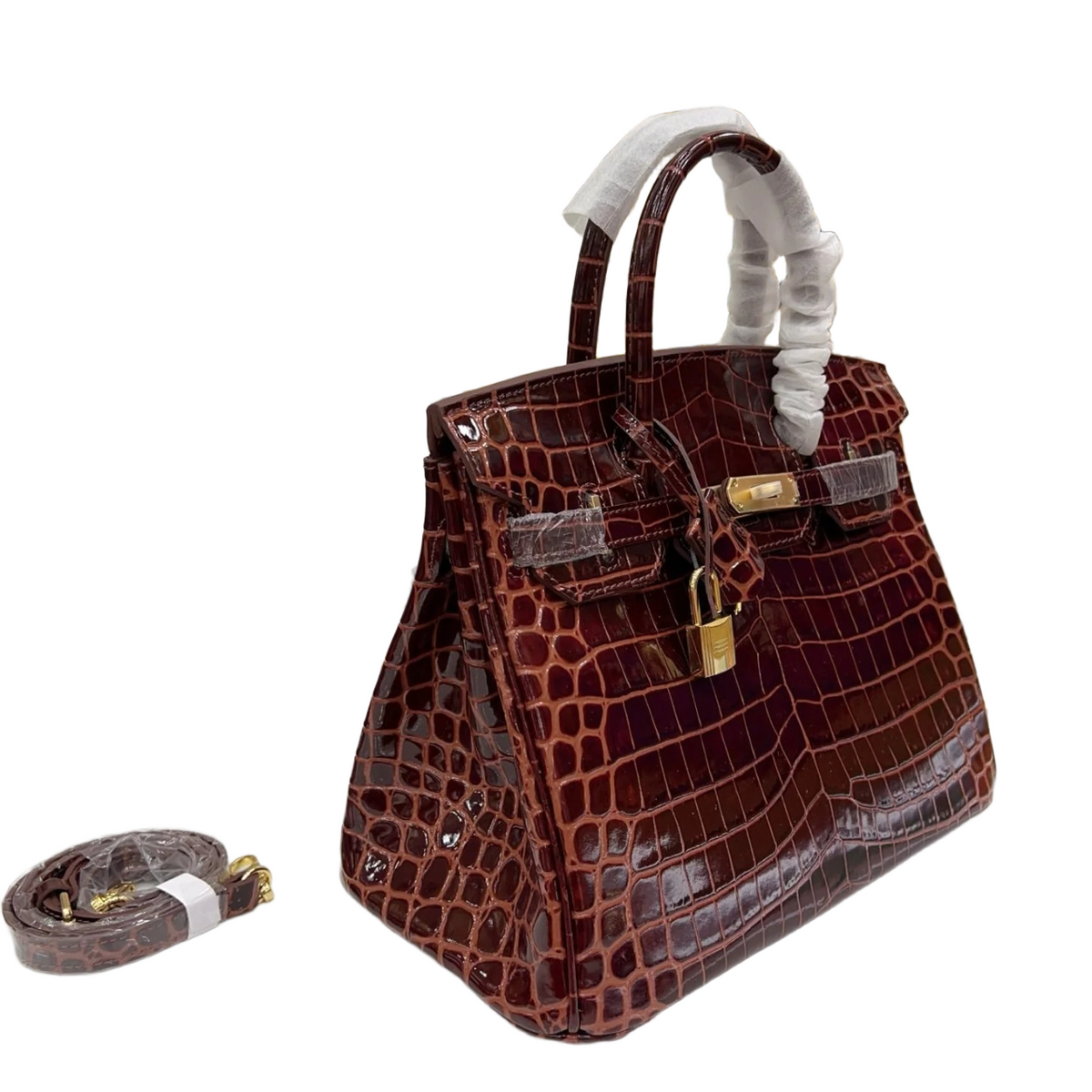 Birkin Style 25/30 Retourne in Rouge H Crocodile-Embossed Leather (Gold Hardware) — Elegant Hand-Carry Design