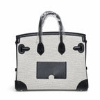 Birkin Cargo 25 Black Leather and Ecru Canvas Multi-Pocket Mini Bag — Classic Hand-Carry Tote