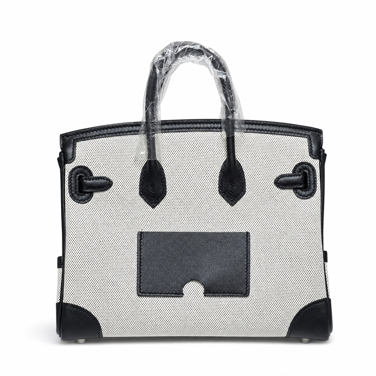 Birkin Cargo 25 Black Leather and Ecru Canvas Multi-Pocket Mini Bag — Classic Hand-Carry Tote