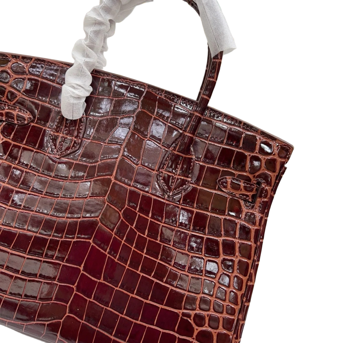 Birkin Style 25/30 Retourne in Rouge H Crocodile-Embossed Leather (Gold Hardware) — Elegant Hand-Carry Design