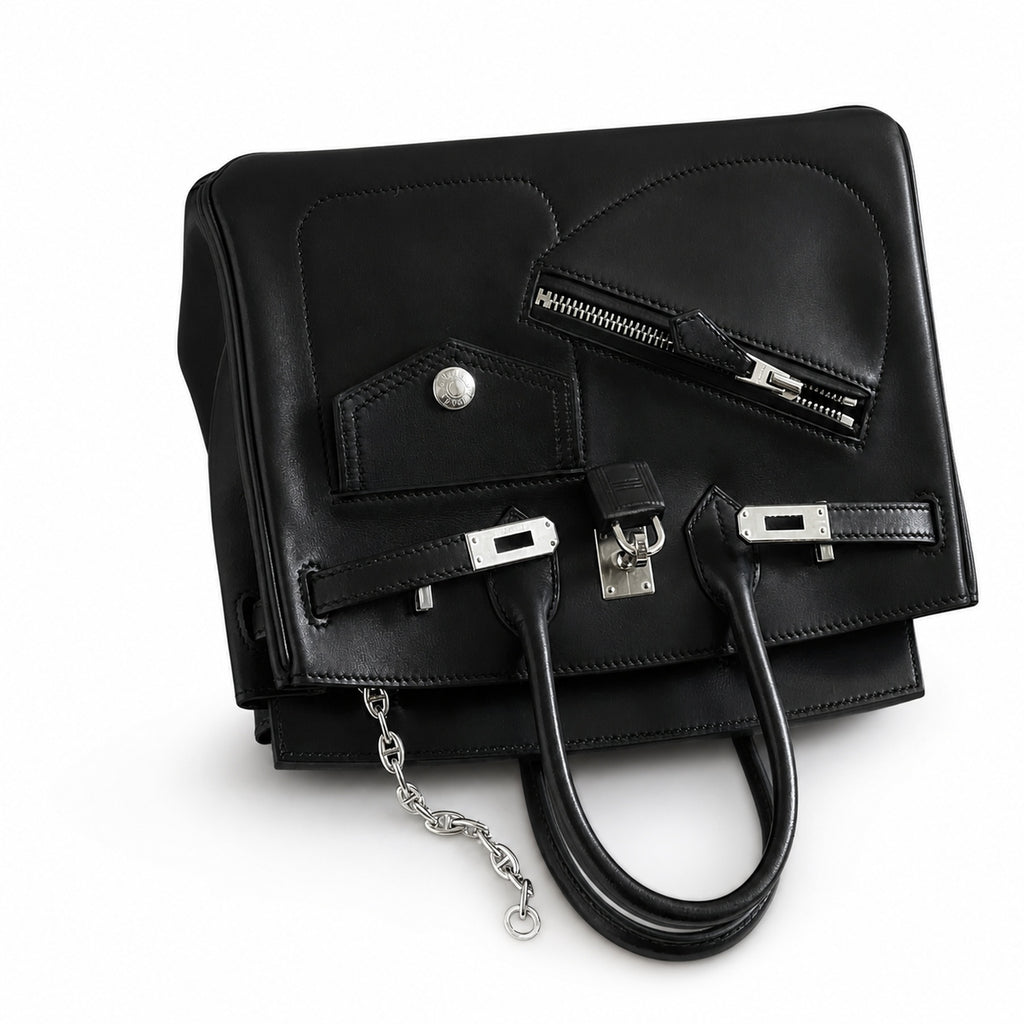 Birkin 25 Rock Sellier in Noir Swift Leather (Palladium Hardware) — Refined Structured Tote