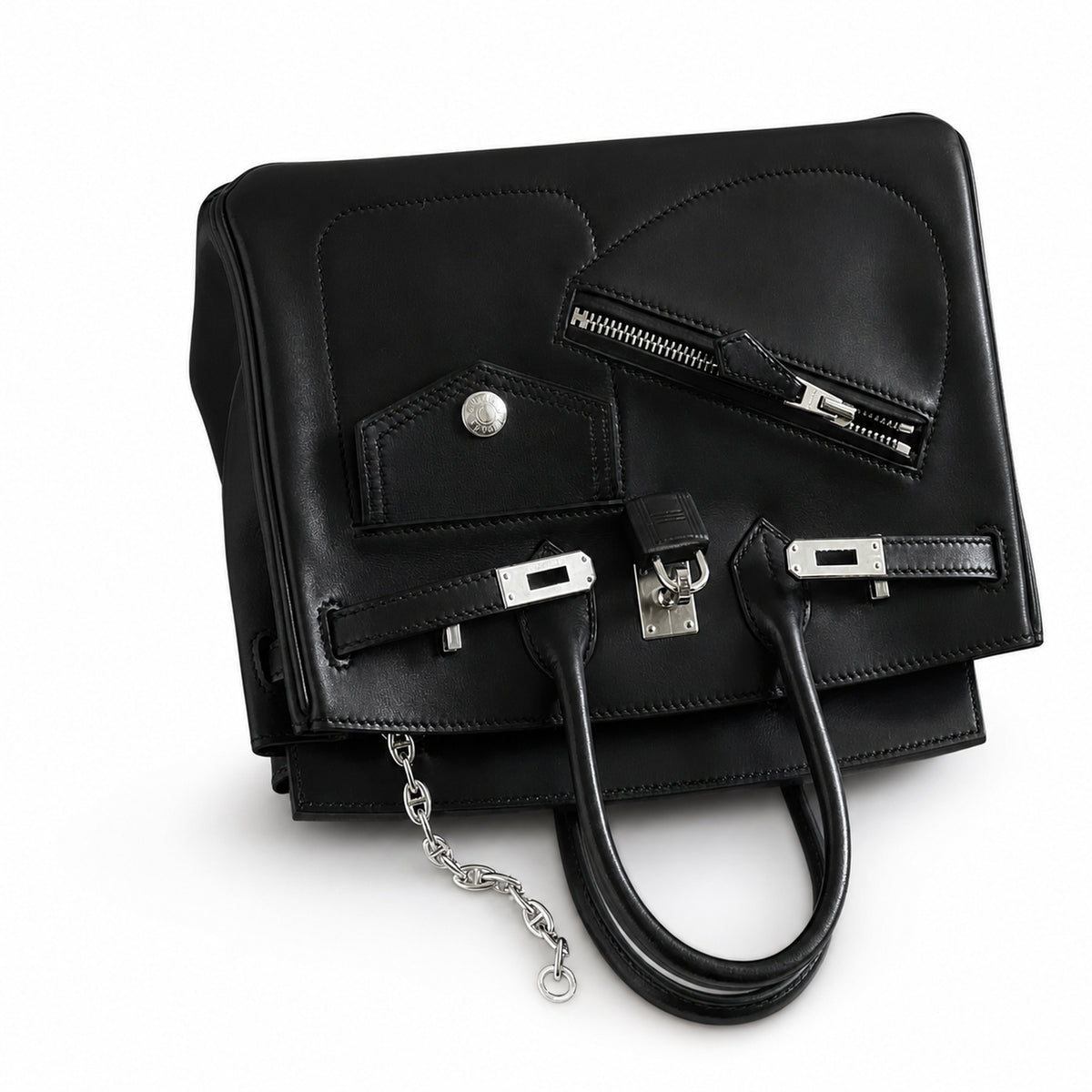 Birkin 25 Rock Sellier in Noir Swift Leather (Palladium Hardware) — Refined Structured Tote