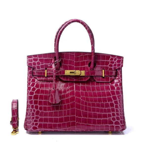 Birkin 30 Smooth Croc Print Genuine Leather Top Handle Bags — Distinctive Carryall Silhouette