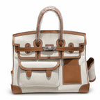Birkin Cargo 35 Gold Leather and Ecru Canvas Multi-Pocket Bag — Versatile Top-Handle Handbag