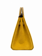 Birkin 25 Retourne in Yellow Swift Leather and Suede Grizzly (Palladium Hardware) — Classic Hand-Carry Tote