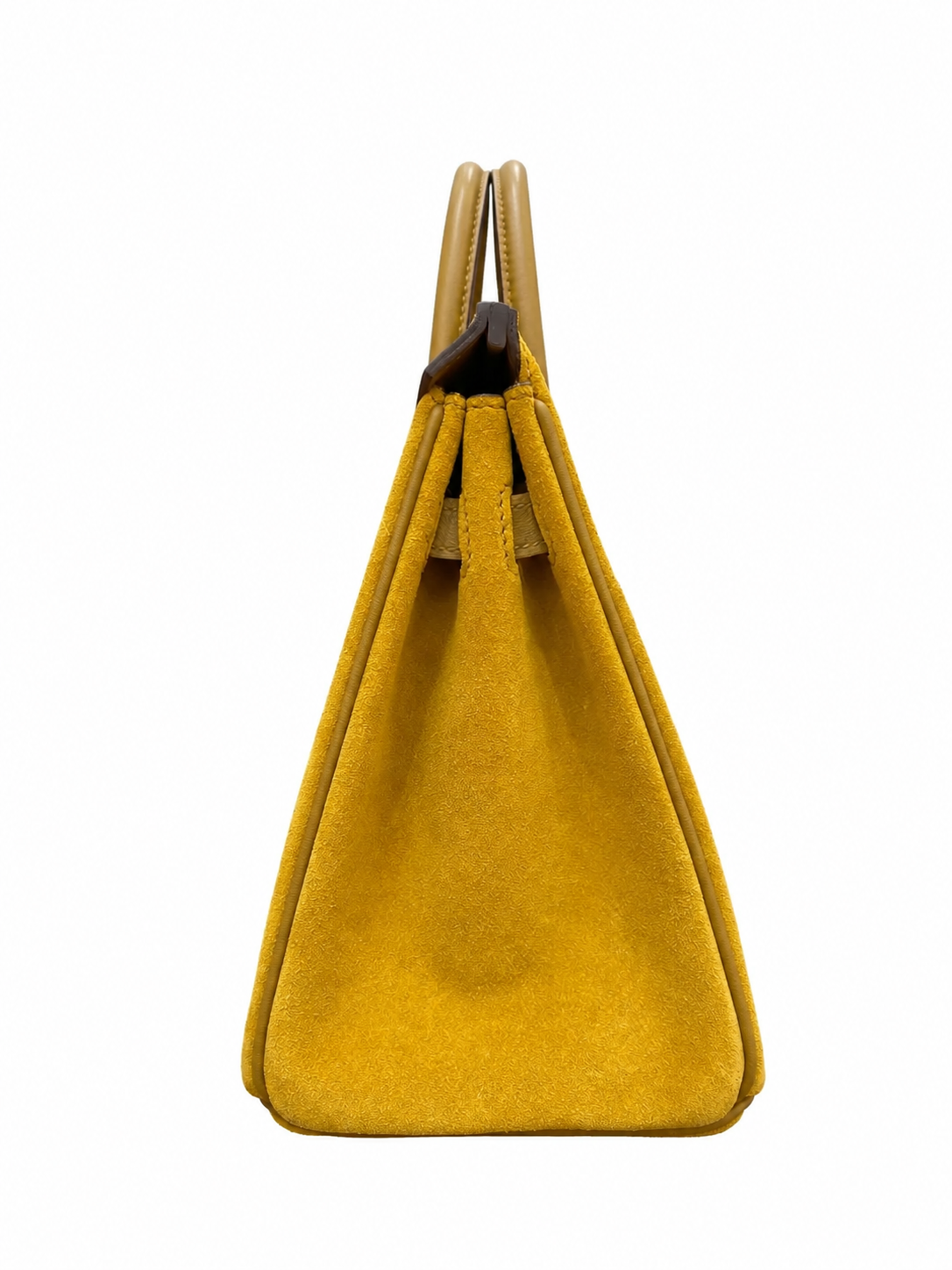 Birkin 25 Retourne in Yellow Swift Leather and Suede Grizzly (Palladium Hardware) — Classic Hand-Carry Tote