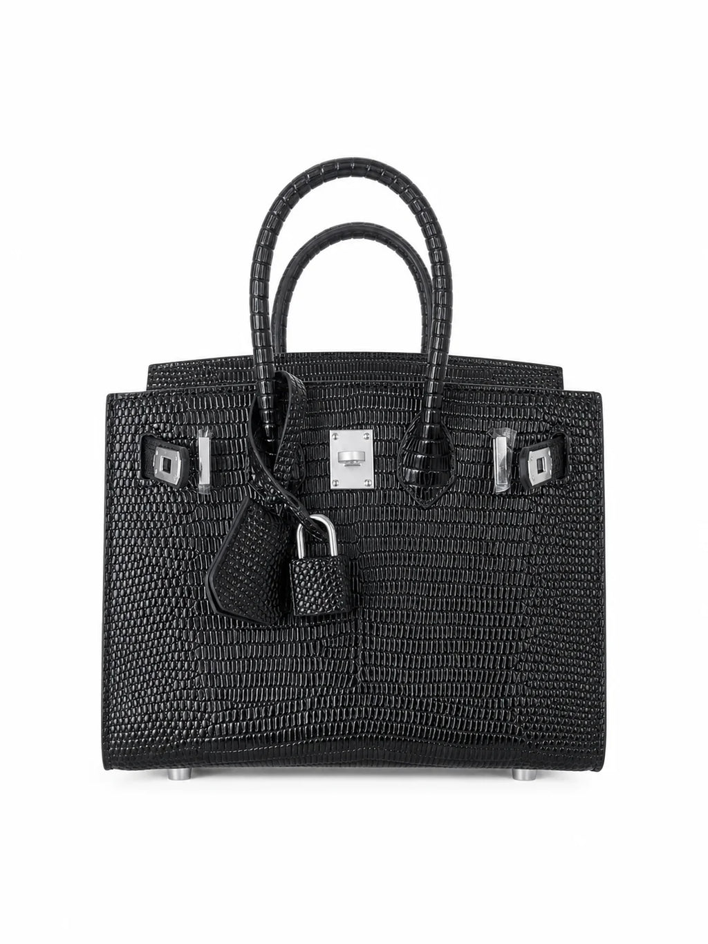 Mini Birkin 20cm Outer Stitching Tote Bag in Black Lizard Pattern — Distinctive Carryall Silhouette