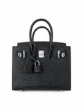 Mini Birkin 20cm Outer Stitching Tote Bag in Black Lizard Pattern — Distinctive Carryall Silhouette