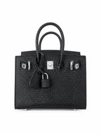 Mini Birkin 20cm Outer Stitching Tote Bag in Black Lizard Pattern — Distinctive Carryall Silhouette