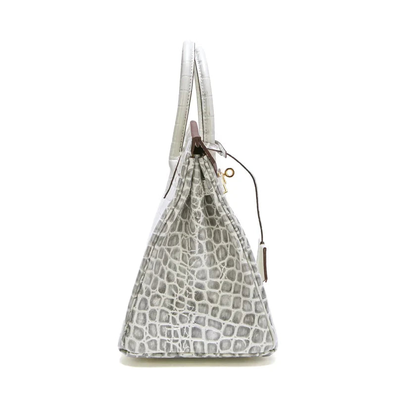 Birkin Bag Crocodile-Grain Cowhide Leather Gold Hardware — Elegant Hand-Carry Design
