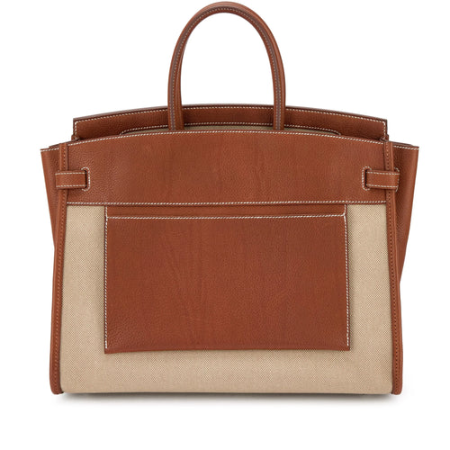 Birkin 35 L'Envers Edition Fauve Barenia Faubourg Palladium Hardware — Distinctive Carryall Silhouette