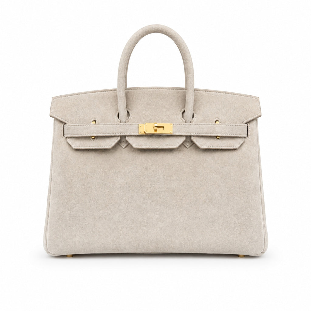 Birkin 35 Retourne in Etoupe Suede Grizzly (Gold Hardware) — Distinctive Carryall Silhouette