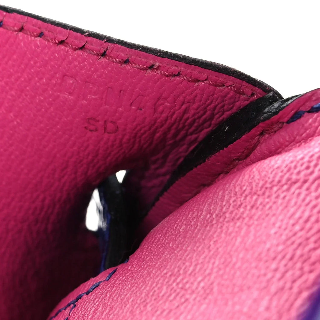 Birkin Blue Croc Embossement Leather Handbags Metal Lock Satchel Bag — Structured Top-Handle Tote