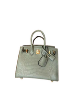 Mini Birkin 20cm Outer Stitching Tote Bag in Sage Green Crocodile Pattern — Polished Top-Handle Bag
