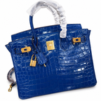 Birkin Style 25/30/35 Retourne in Royal Blue Crocodile-Embossed Leather (Gold Hardware) — Classic Hand-Carry Tote