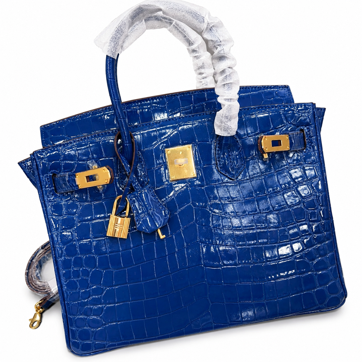 Birkin Style 25/30/35 Retourne in Royal Blue Crocodile-Embossed Leather (Gold Hardware) — Classic Hand-Carry Tote