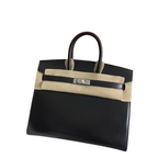 Hermès Birkin 25 Sellier Noir Box Calf Leather Silver Hardware — Polished Top-Handle Bag