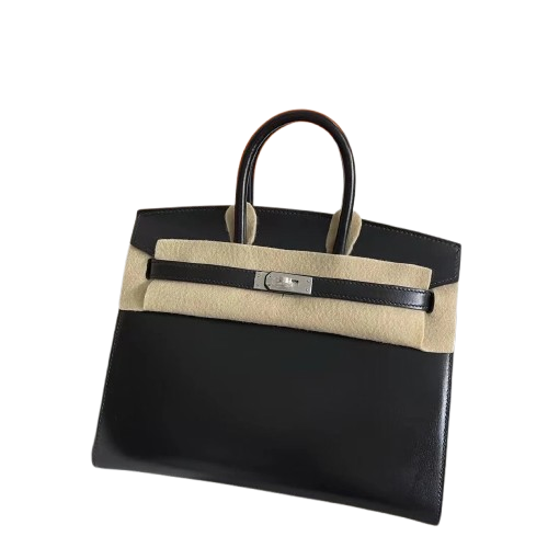 Hermès Birkin 25 Sellier Noir Box Calf Leather Silver Hardware — Polished Top-Handle Bag
