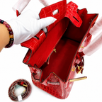 Birkin Style 25/30/35 Retourne in Rouge Vif Crocodile-Embossed Leather (Gold Hardware) — Sophisticated Tote Style