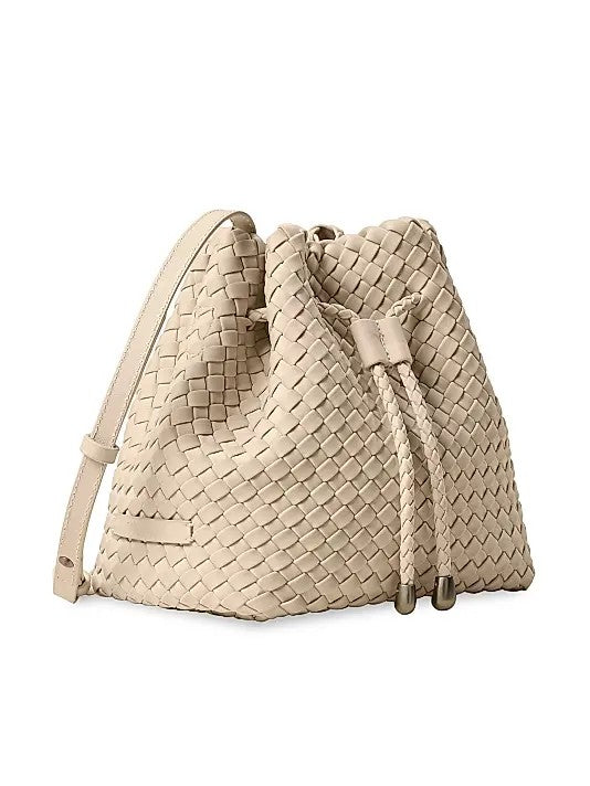 Neutral Woven Bucket Bag with Gunmetal Metal Fittings
