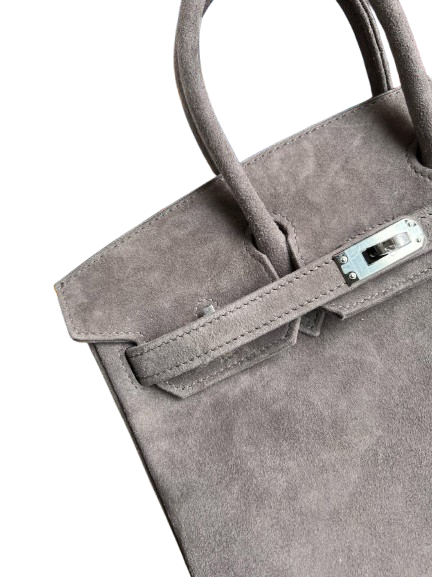 Birkin 25 Retourne in Grey Suede Grizzly (Palladium Hardware) — Sophisticated Tote Style