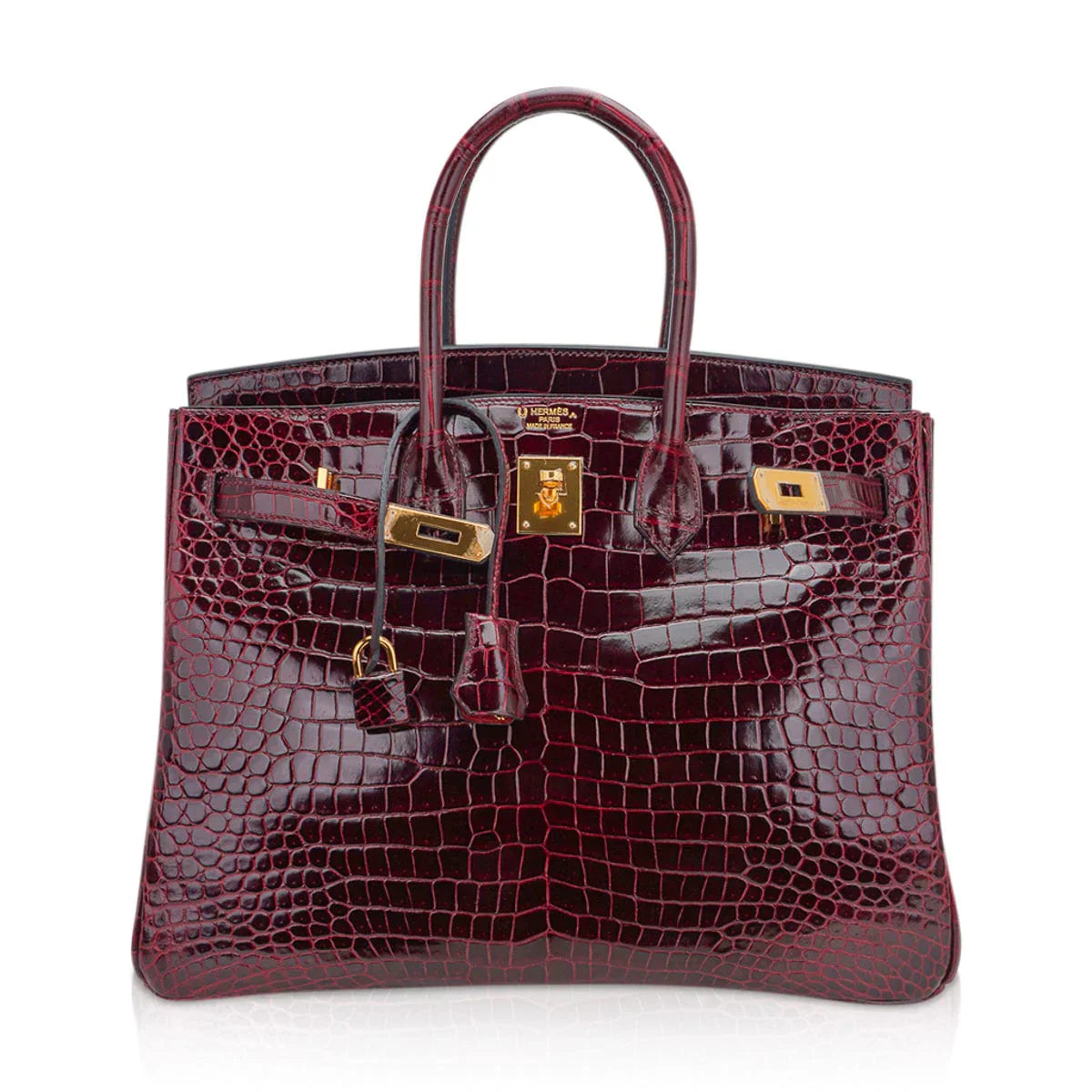 Birkin 35 Bag Bordeaux Porosus Crocodile with Gold Hardware — Polished Top-Handle Bag
