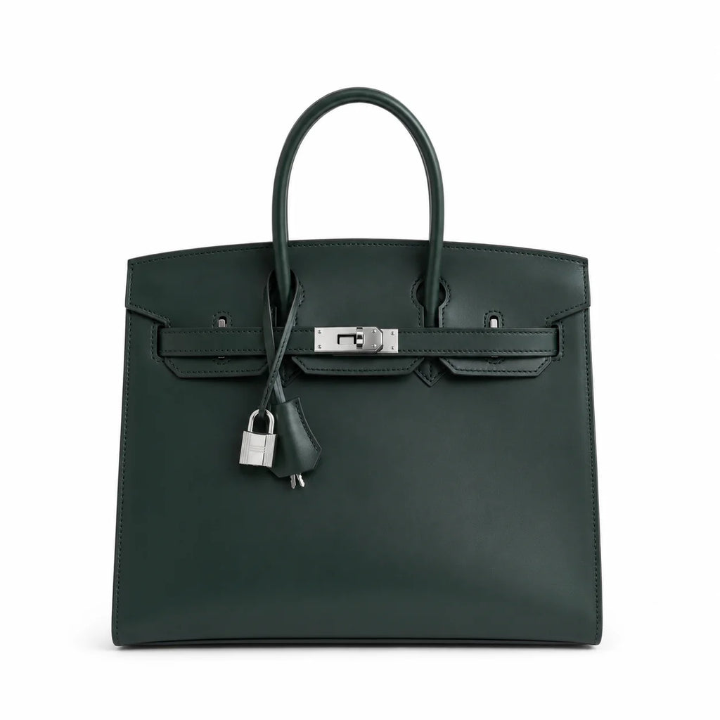 Birkin 30 Style Sellier in Vert Cypress Smooth Leather (Palladium Hardware) — Timeless Structured Handbag