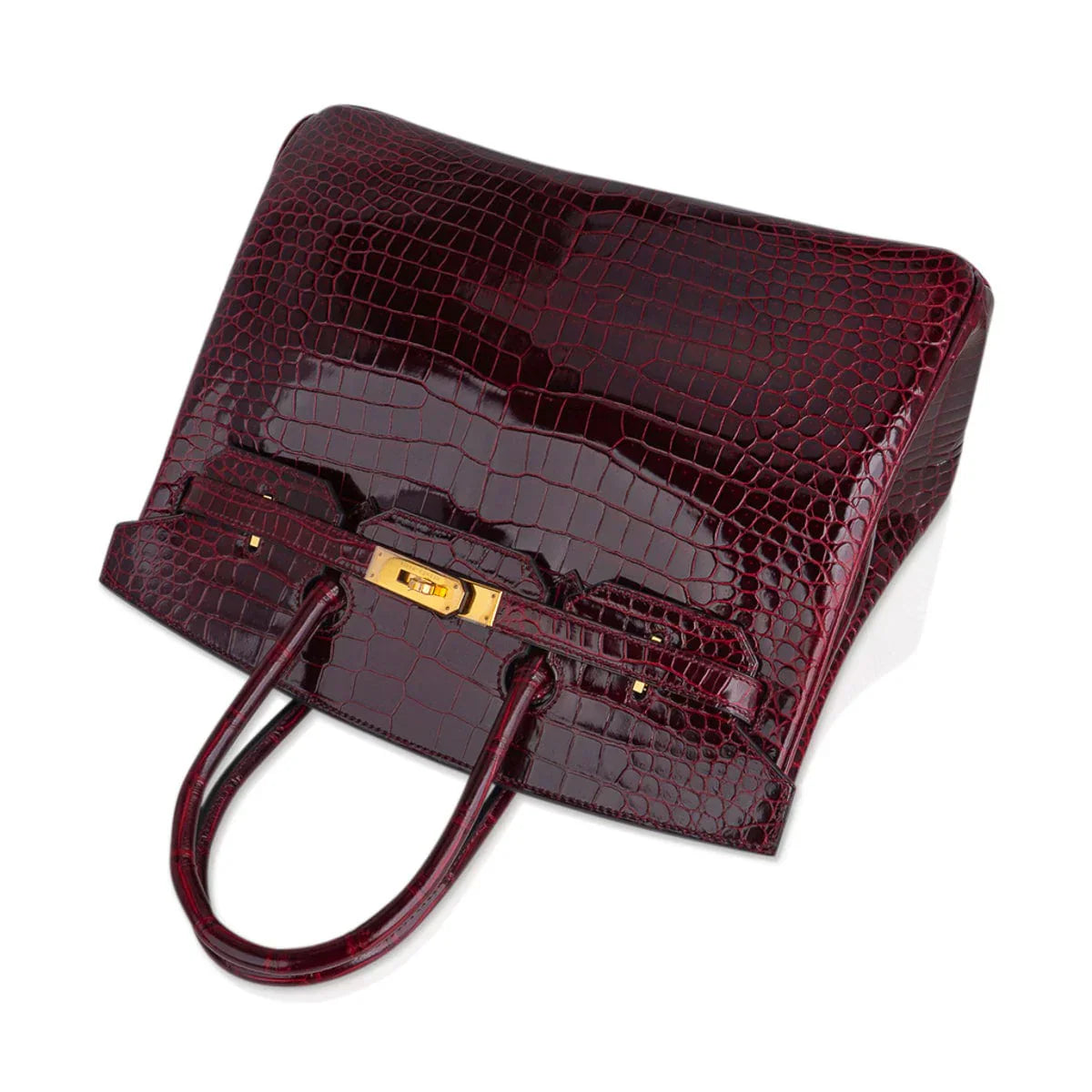 Birkin 35 Bag Bordeaux Porosus Crocodile with Gold Hardware — Polished Top-Handle Bag