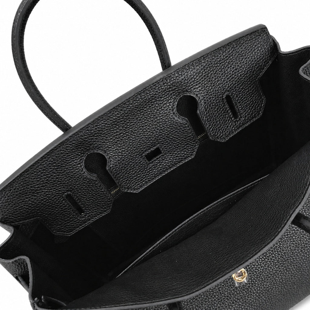 Birkin Retourne in Noir Togo Leather with Contrast Interior (Gold Hardware) — Timeless Structured Handbag