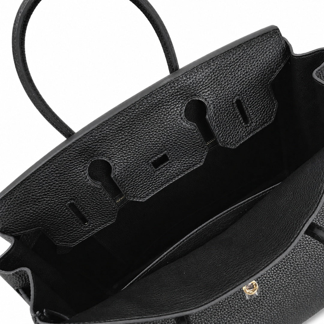 Birkin Retourne in Noir Togo Leather with Contrast Interior (Gold Hardware) — Timeless Structured Handbag