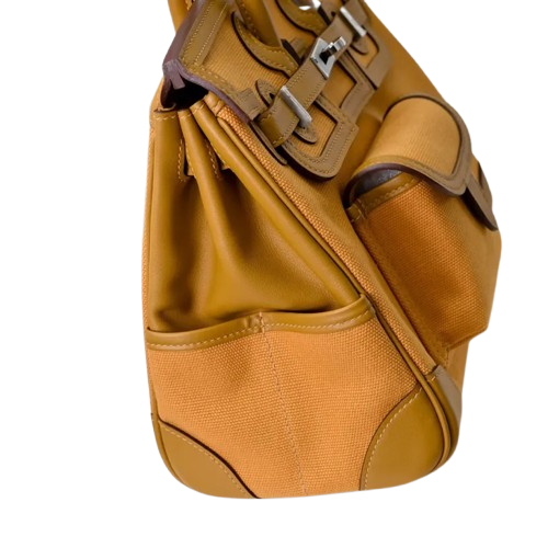 Birkin Cargo 25 Amber Yellow Swift Leather and Canvas Splicing Bag — Sophisticated Tote Style