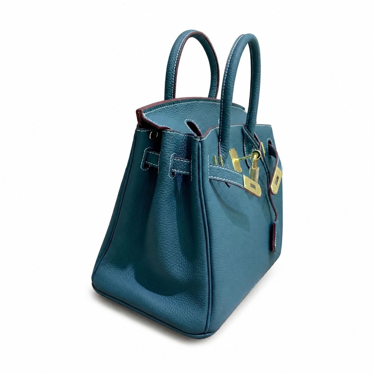 Birkin Style Retourne in Malachite Togo Leather (Gold Hardware) — Versatile Top-Handle Handbag