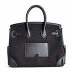 Birkin Cargo 25 All Black Swift Leather and Canvas Multi-Pocket Bag — Elegant Hand-Carry Design