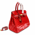 Birkin Style 25/30/35 Retourne in Rouge Vif Crocodile-Embossed Leather (Gold Hardware) — Sophisticated Tote Style