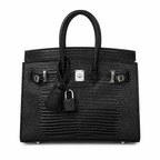 Mini Birkin 20cm Outer Stitching Tote Bag in Black Lizard Pattern — Distinctive Carryall Silhouette