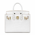 Mini Birkin 20cm Outer Stitching Tote Bag in Pure White Crocodile Pattern — Refined Structured Tote