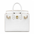 Mini Birkin 20cm Outer Stitching Tote Bag in Pure White Crocodile Pattern — Refined Structured Tote