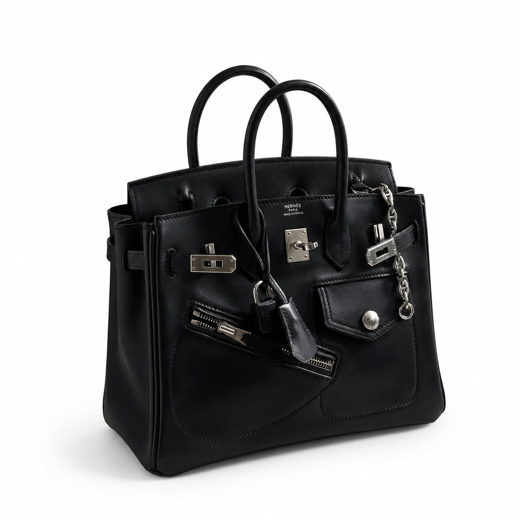 Birkin 25 Rock Sellier in Noir Swift Leather (Palladium Hardware) — Refined Structured Tote