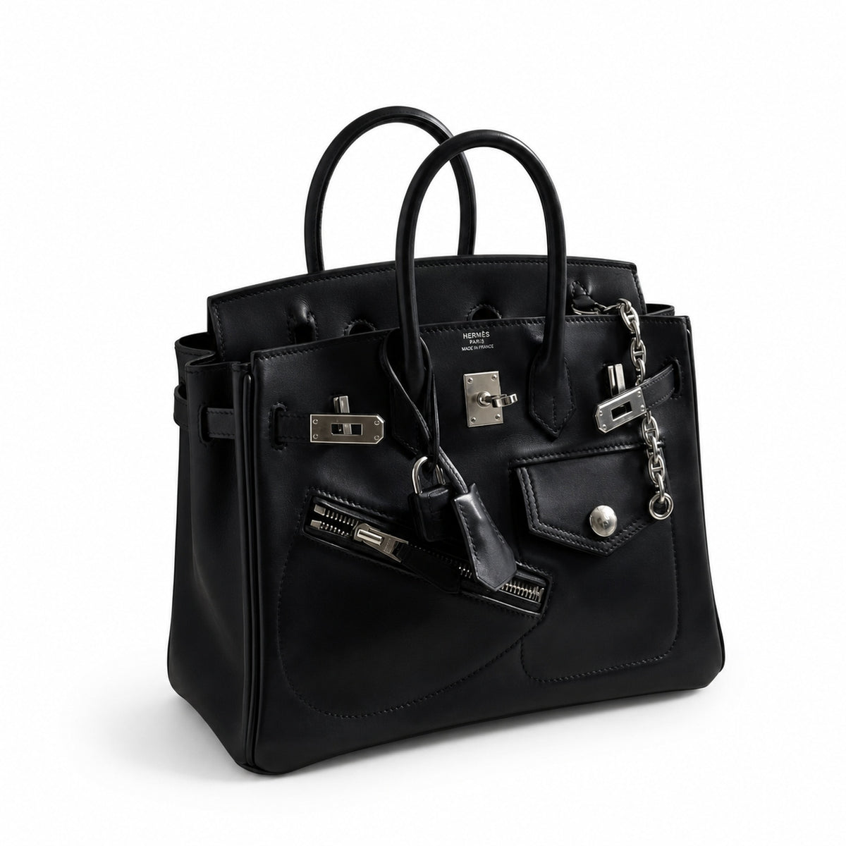 Birkin 25 Rock Sellier in Noir Swift Leather (Palladium Hardware) — Refined Structured Tote