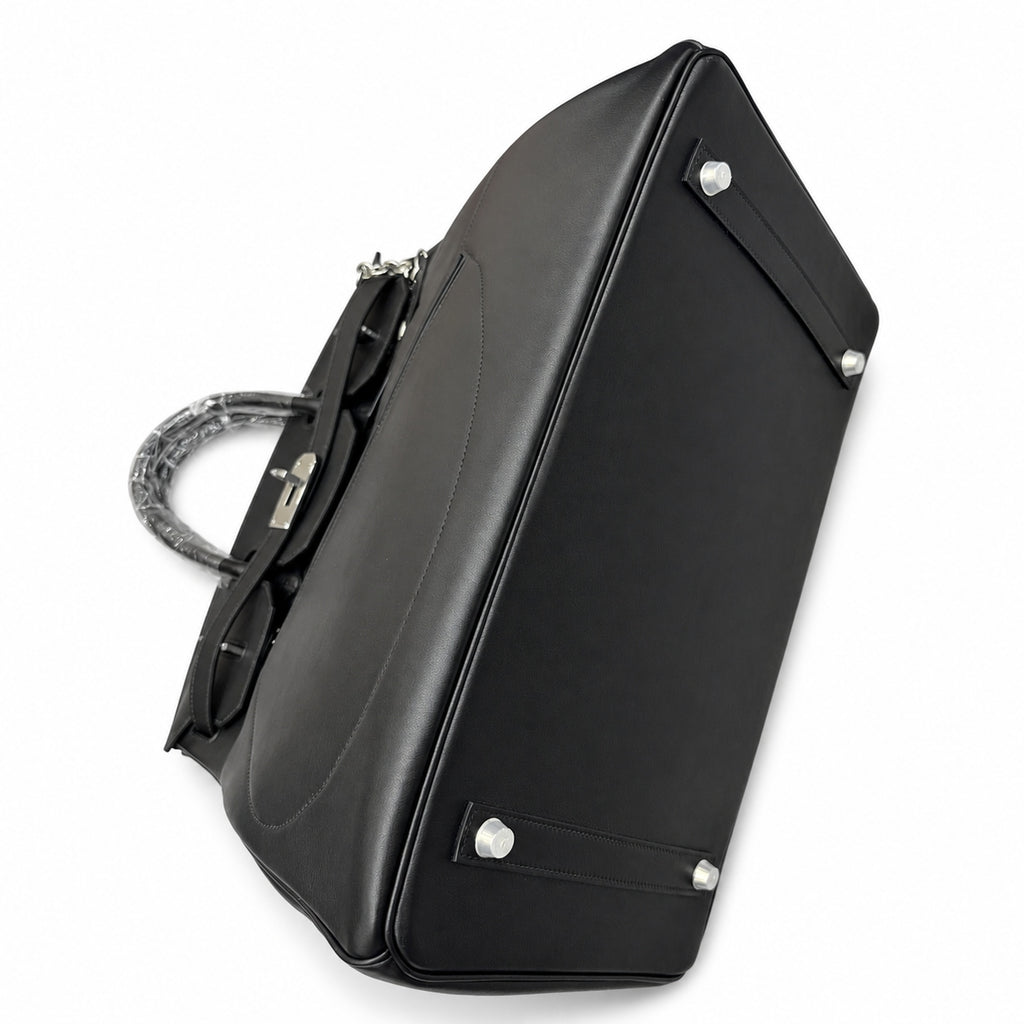 Birkin 40 Rock Sellier in Noir Swift Leather (Palladium Hardware) — Timeless Structured Handbag