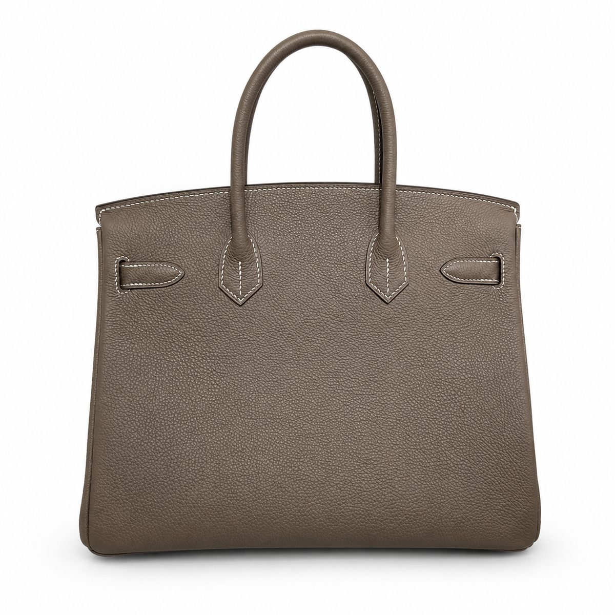 Birkin 30 Retourne in Etoupe Togo Leather with White Stitching (Gold Hardware) — Distinctive Carryall Silhouette