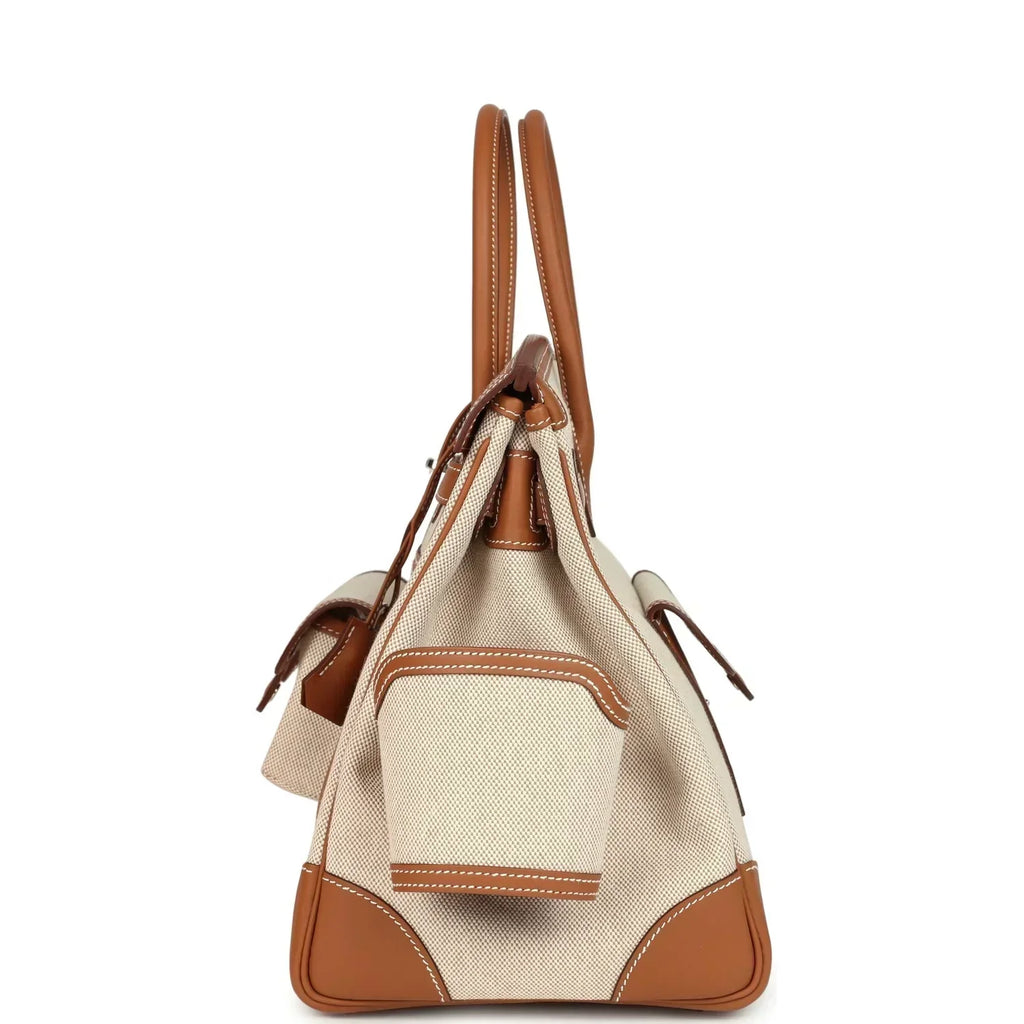Birkin Cargo 35 Gold Swift and Gold-Ecru Toile H Canvas Palladium Hardware — Timeless Structured Handbag