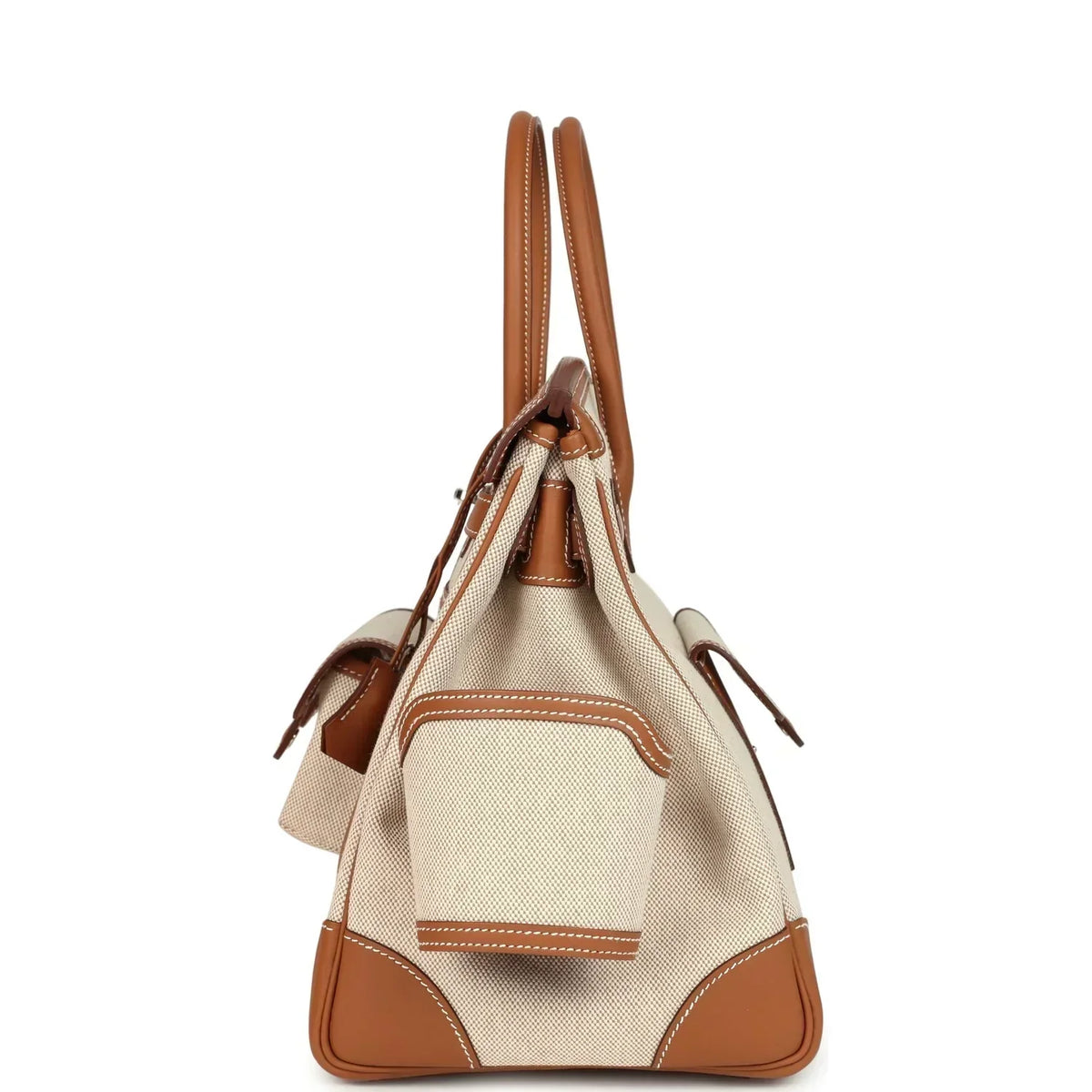 Birkin Cargo 35 Gold Swift and Gold-Ecru Toile H Canvas Palladium Hardware — Timeless Structured Handbag