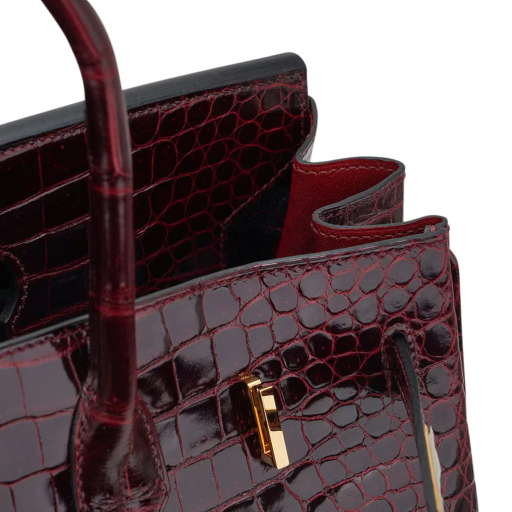 Birkin 35 Bag Bordeaux Porosus Crocodile with Gold Hardware — Polished Top-Handle Bag