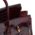 Birkin 35 Bag Bordeaux Porosus Crocodile with Gold Hardware — Polished Top-Handle Bag