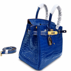 Birkin Style 25/30/35 Retourne in Royal Blue Crocodile-Embossed Leather (Gold Hardware) — Classic Hand-Carry Tote
