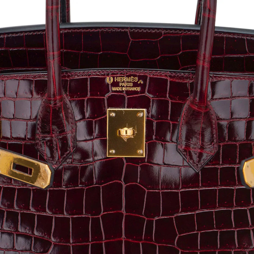Birkin 35 Bag Bordeaux Porosus Crocodile with Gold Hardware — Polished Top-Handle Bag
