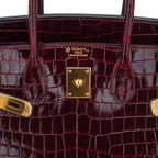 Birkin 35 Bag Bordeaux Porosus Crocodile with Gold Hardware — Polished Top-Handle Bag