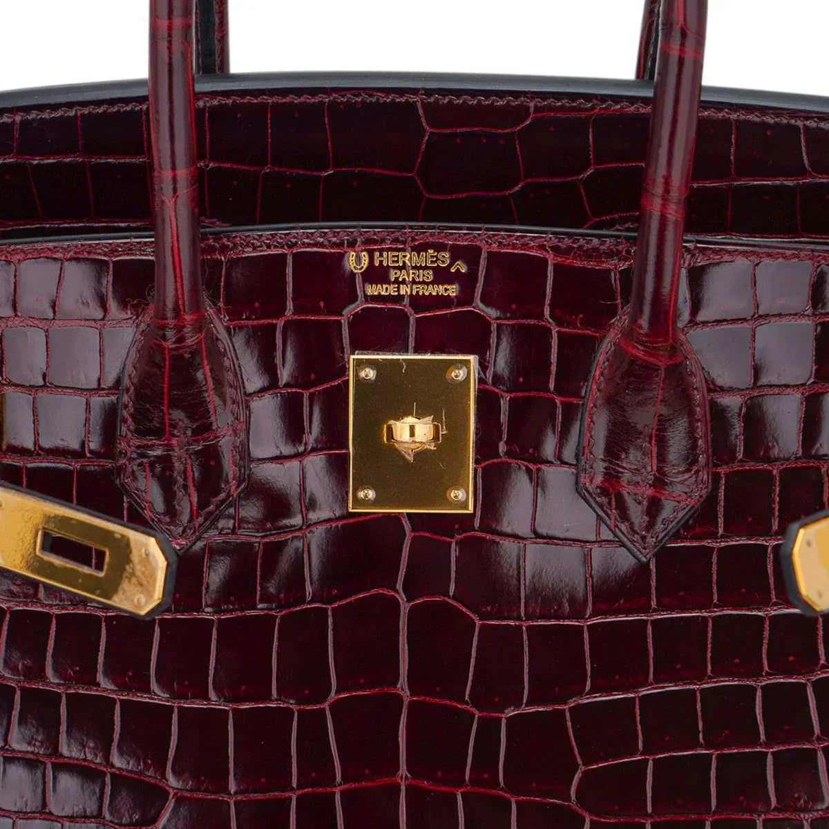 Birkin 35 Bag Bordeaux Porosus Crocodile with Gold Hardware — Polished Top-Handle Bag