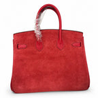 Rare Runaway Birkin 25cm Grizzly Rouge Casaque Suede Luxury Tote — Polished Top-Handle Bag